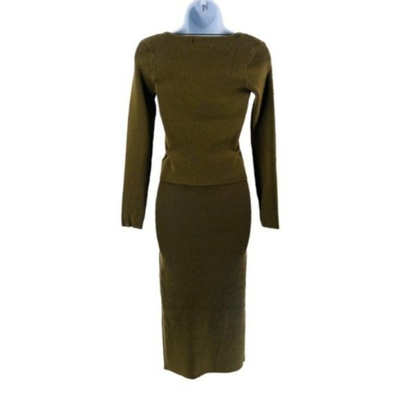 Petal & Pup NEW Luna Knitted Matching 3 Piece Set Midi Dress Olive Green Size M - Picture 10 of 13